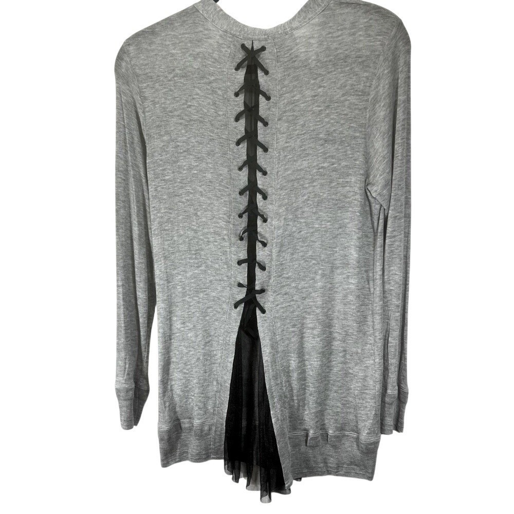 Clu Gray Lace Up Tulle Back Cardigan Sweater Womens Large Balletcore Coquette